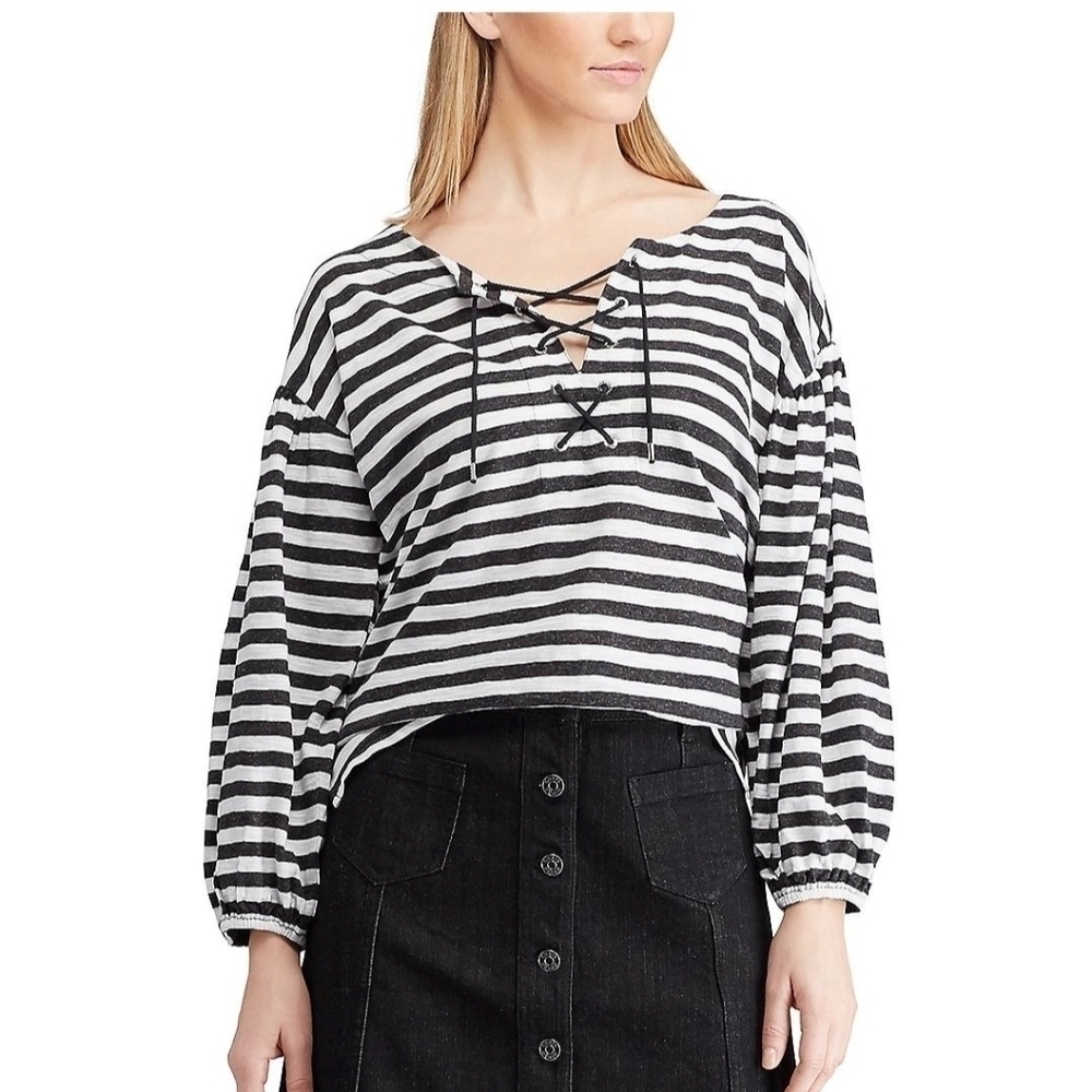 Chaps Striped Top Women's Oversized Lace-Up, sz XXL